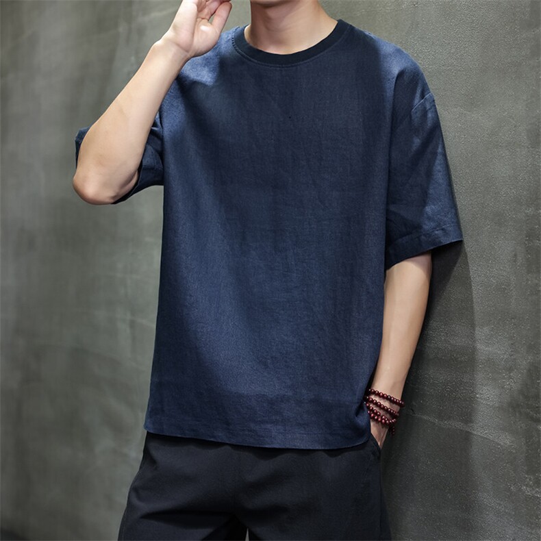 亚麻百搭T纯色风圆领短袖T恤星座815-8617p85,男装T恤,星座815（原A203）