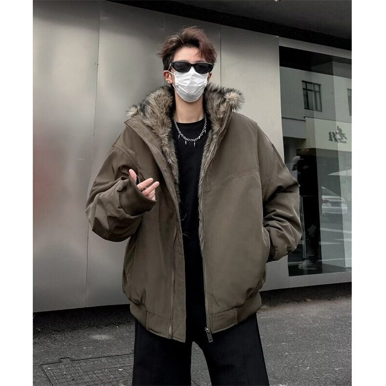 美式复古座山雕毛领棉服男冬季加绒加厚棉衣情侣外套M9088/P130图片