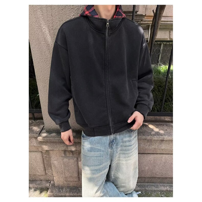 网络图现货！！假两件翻领格子夹克外套RS265-P68,男装夹克,星座1005-6
