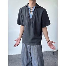 拼接V领假两件休闲POLO衫短袖ins美式复古高级感T恤LT3300-p42，男装T恤，星座1008