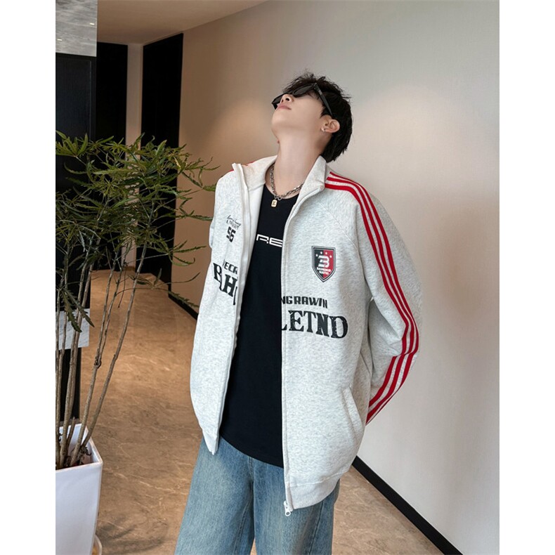 港风美式字母刺绣原版高质量华棉复合开衫立领卫衣男潮ZW407-P50,男装卫衣,星座313A(原308A-2)