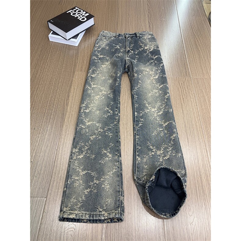 B221美式ins高街提花宽松微喇加绒牛仔裤LK24225-特P58控88,男装牛仔裤,电商B221