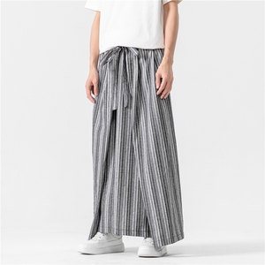 风条纹阔腿裤直筒休闲裤裙裤男改良汉服潮新中式 D536/P75图片