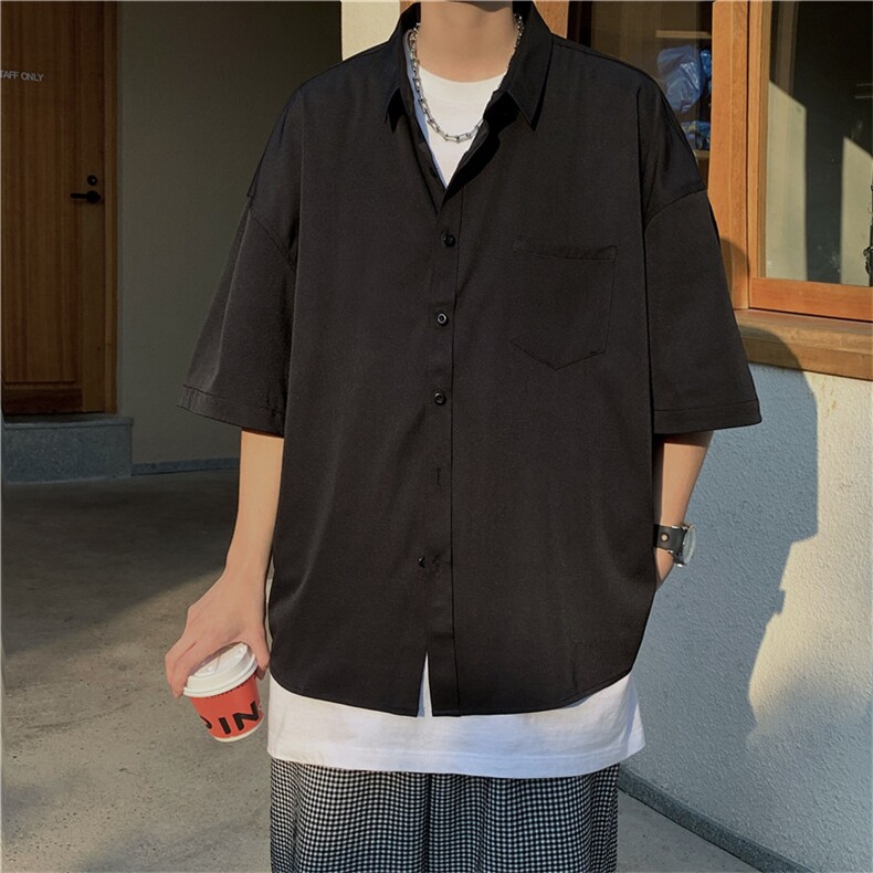 直播品质港风宽松短袖衬衫五分痞帅慵懒半袖衬衣A338-1D01P40,男装衬衫,电商D325