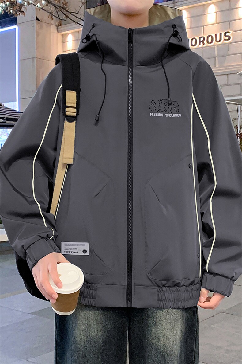 外套男学生潮流撞色连帽夹克春秋青少年帅气冲锋A436-JK2589-P75,男装夹克,电商A436