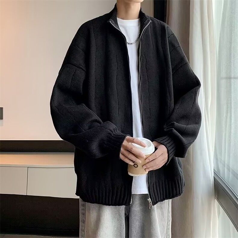 时尚立领针织开衫毛衣男士冬季新款ins潮纯色帅气长袖双拉链外套,男装针织衫/毛衣,星座1013