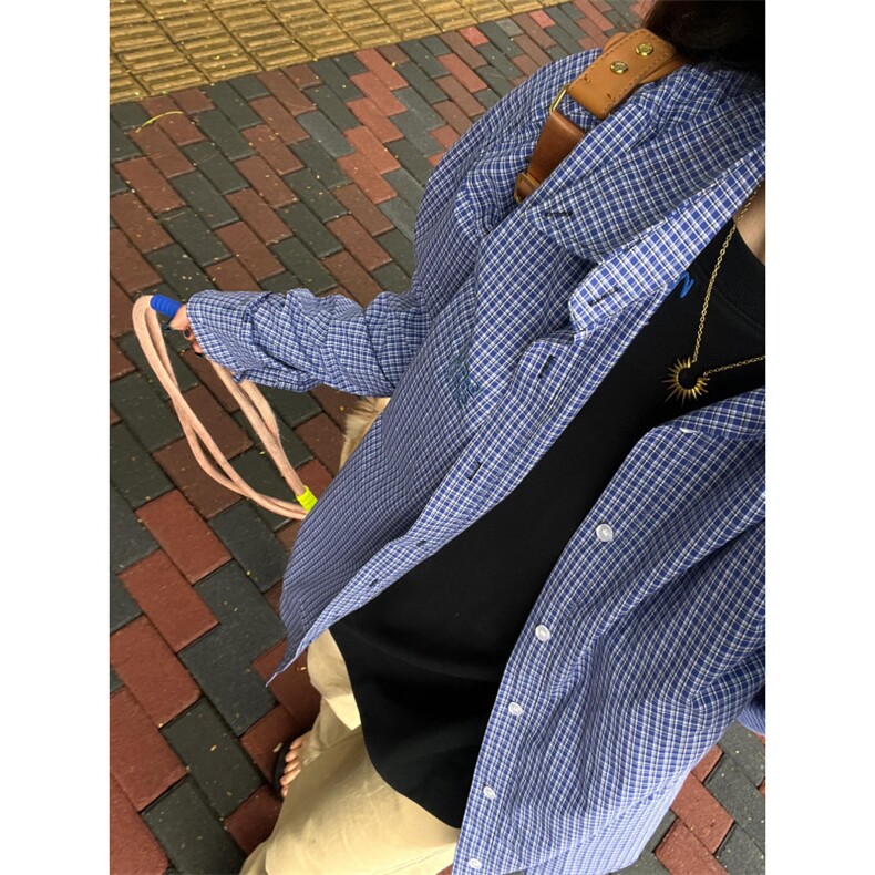【有货】cleanfit美式复古蓝色格子衬衫情侣衬衣长袖C10LL-特P40图片