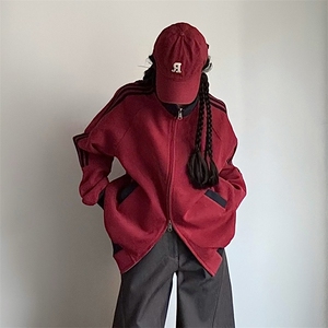 抖音得物高品质 美式高街重磅结构设计拼接织带立领卫衣外套 CM42图片