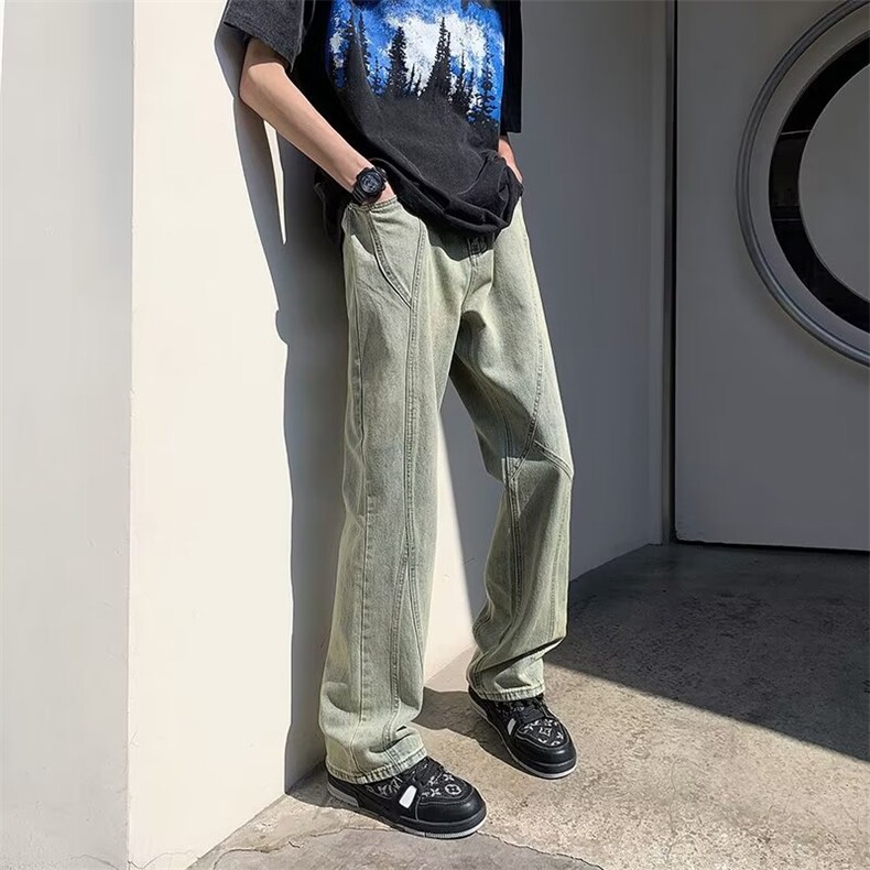 美式vibe裤子高街水洗牛仔裤男设计感拼接牛仔裤K1081P40,男装牛仔裤,星座1116-2