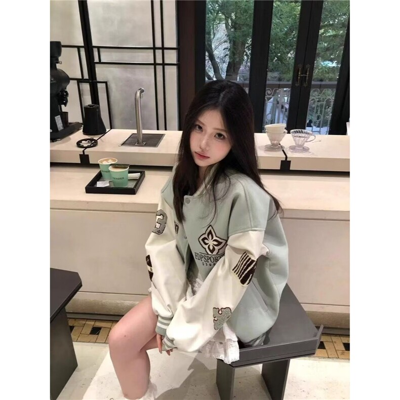 美式刺绣棒球服女春季2025年新款复古撞色休闲夹克外套潮,男装夹克,星座1210-1