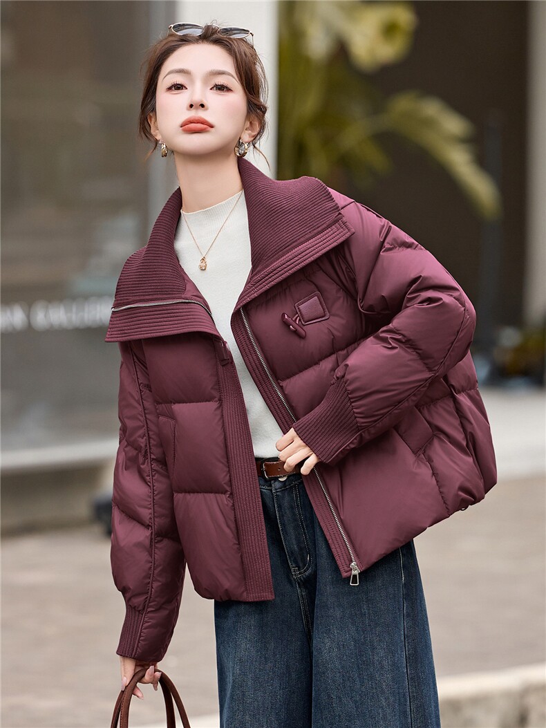 短款羽绒服女2025冬季新款小个子气质大翻领针织拼接韩系加厚外套,女装羽绒服,拾衣
