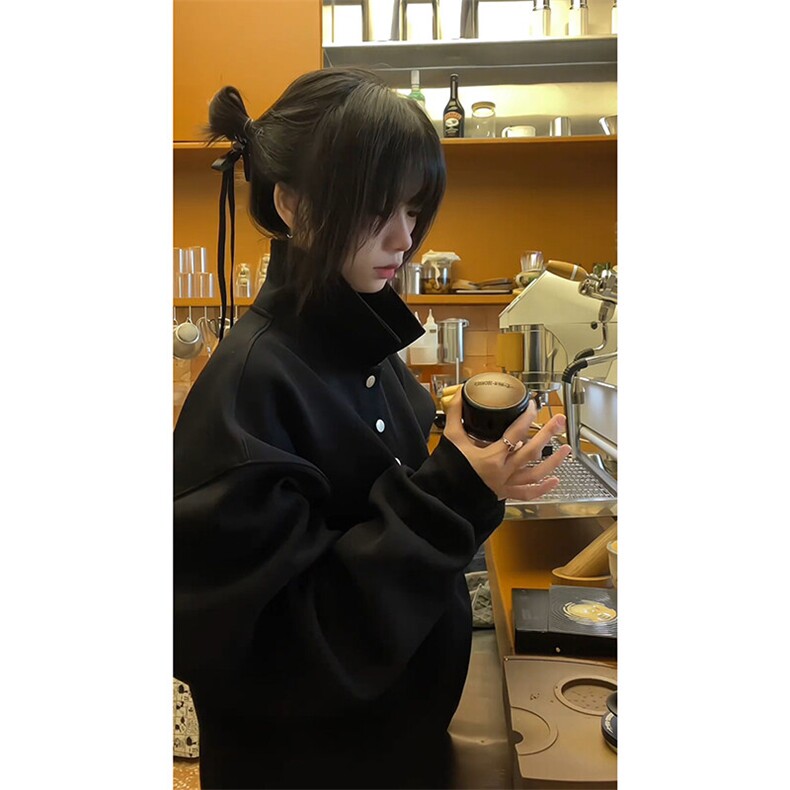 重磅翻领纽扣卫衣男春季潮牌美式复古cleanfit宽松休闲运动上衣服,女装短外套,电商A102B