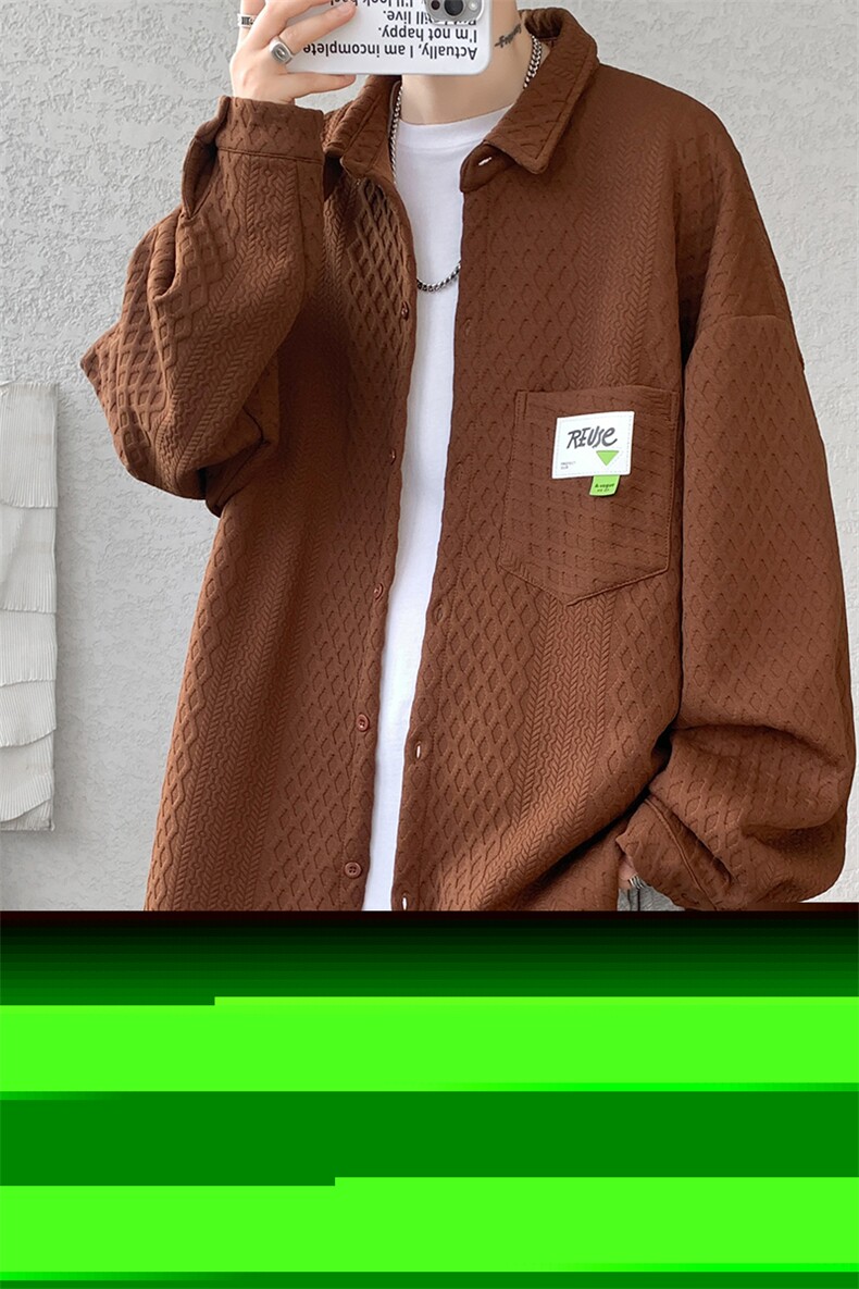 衬衫男秋季新款港风宽松提花长袖大码衬衣CS027-P45(现货）,男装衬衫,星座214-3