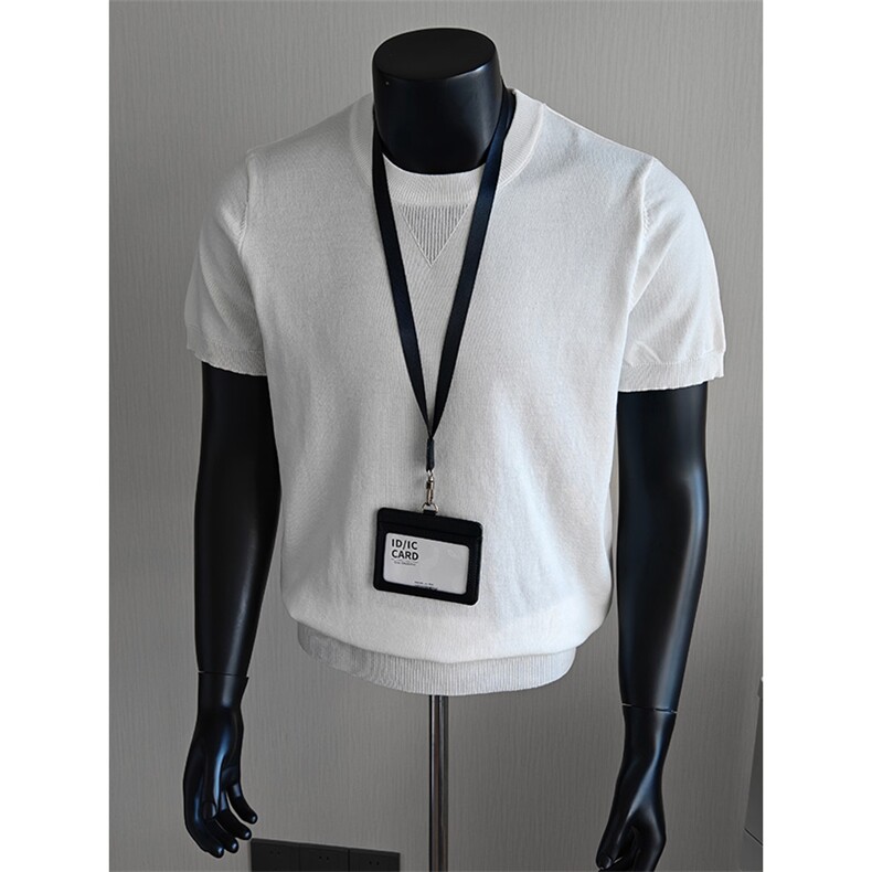 盗图老钱风设计感冰丝圆领针织短袖T恤打底衫E77136/P55控78，男装T恤，电商A243