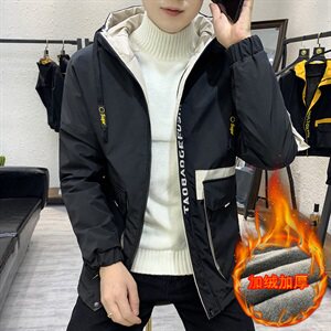 秋冬新款棉服男加绒加厚夹克风衣保暖外套工装棉衣蓝色860加绒图片