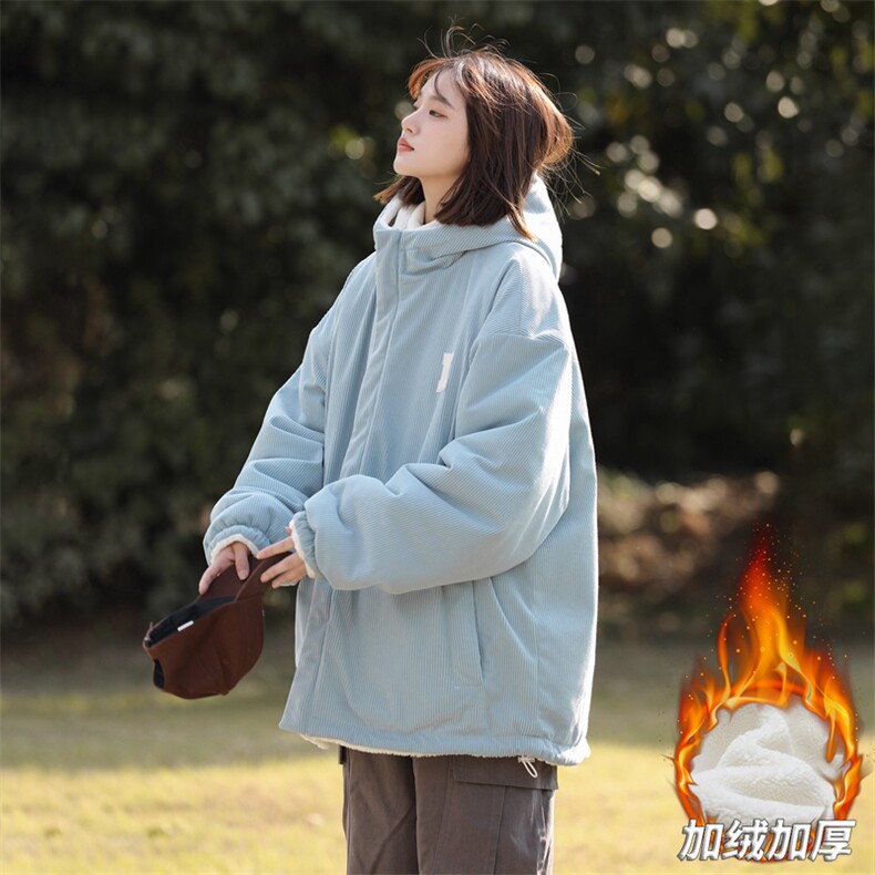 男女同款冬季灯芯绒两面穿保暖加厚连帽棉衣A406MY811P125,男装棉衣,星座309（原A406）