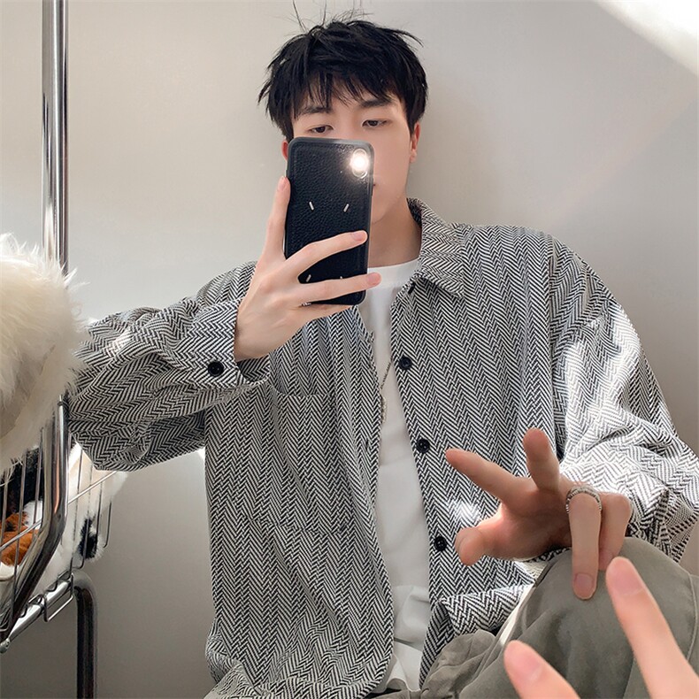 衬衫男春季新款港风宽松大码雪尼尔长袖衬衣CS7008-P39，男装衬衫，星座214-3