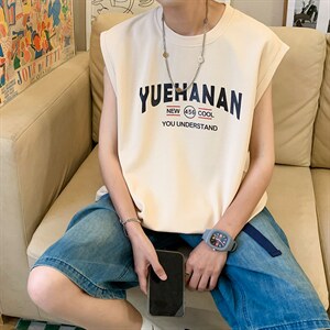 抖音供货、180克现货全棉印花背心宽松无袖T恤D223A-BX2203-P20,男装背心/马甲,电商019-1