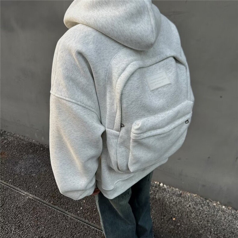新款后背书包设计开衫卫衣男女款秋季潮牌连帽情侣外套WLW099-P60图片