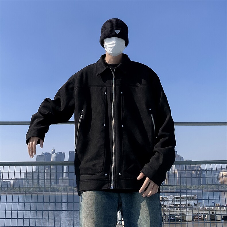 美式夹克男麂皮绒韩版潮流高街拉链口袋2024冬季ins外套W5529-P65,男装夹克,星座412-2
