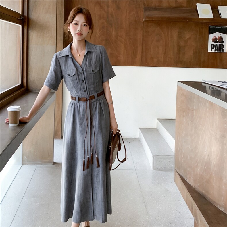 《档口现货26夏上新》气质三色天丝亚麻透气舒适连衣裙配腰带女,女装连衣裙,苗苗