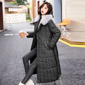 羽绒服新款2022年冬季女装时尚大气修身中款长白90%鸭绒真毛领图片