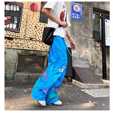 字母印花裤子男款夏阔腿裤宽松嘻哈伞兵裤防晒休闲长裤MK890P44，男装防晒衣，星座1013-5