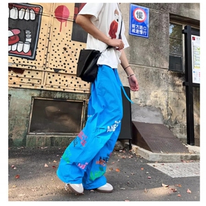 字母印花裤子男款夏阔腿裤宽松嘻哈伞兵裤防晒休闲长裤MK890 P44图片