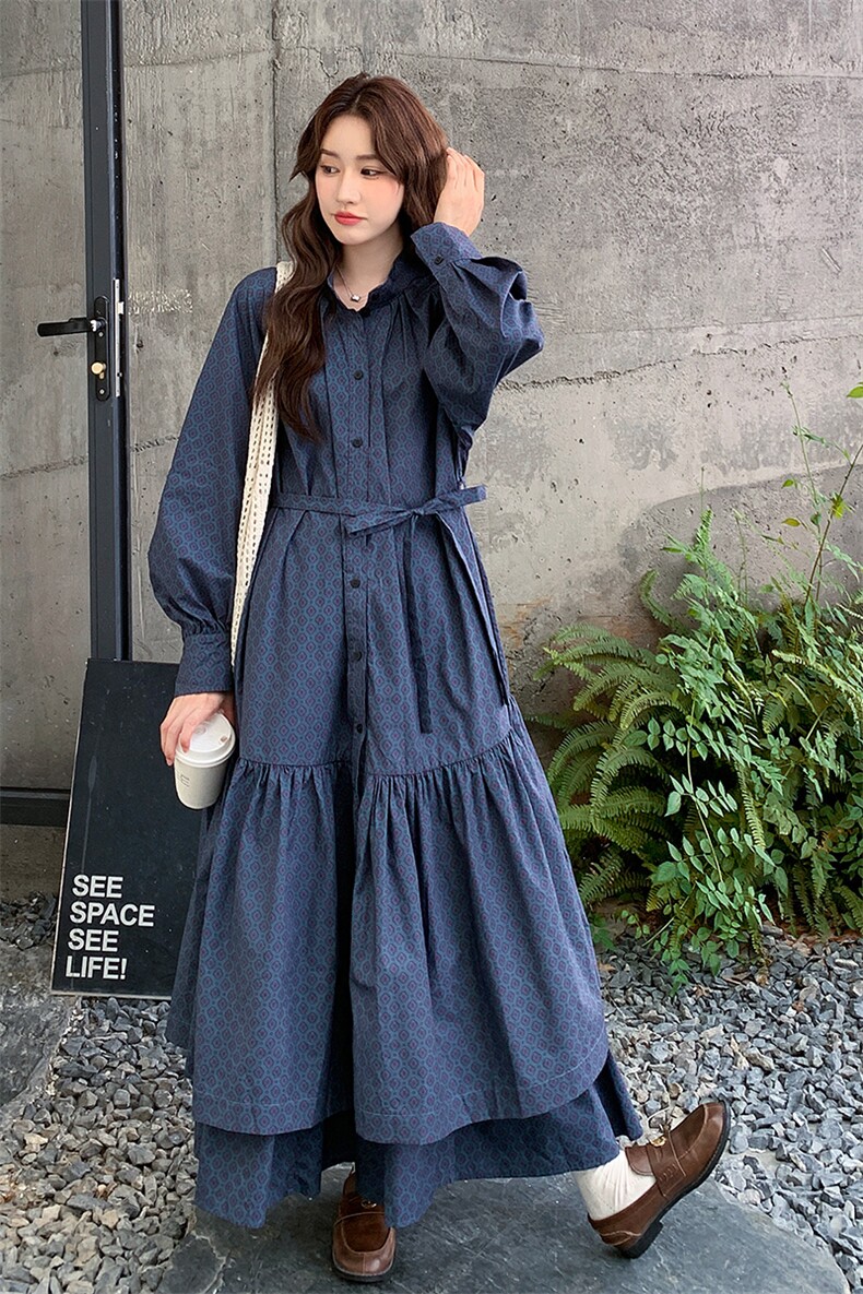 俏皮减龄波点灰色连衣裙女秋季2025新款韩版高级感收腰显瘦大摆裙,女装连衣裙,欧黛芙妮