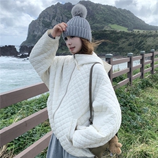韩版宽松菱格压线连帽棉服外套女2025秋冬新款百搭小个子棉上衣，女装棉衣/棉服，2D145
