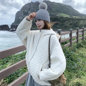 韩版宽松菱格压线连帽棉服外套女2025秋冬新款百搭小个子棉上衣图片