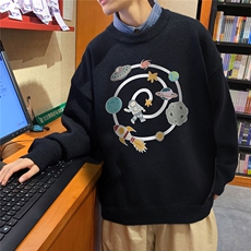 1港风日系宽松休闲情侣套头印花加厚毛衣男外套7912P48加绒P55，男装针织衫/毛衣，星座226-2