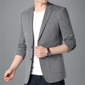春秋季新款西服中年男装薄款商务休闲宽松上衣男士纯色无开衩外套图片