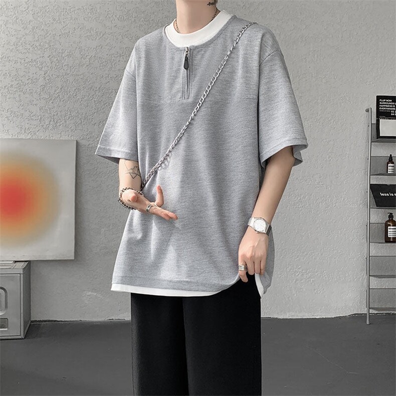 现货 DX10140-特P38 控78 美式假俩件T恤领短袖男大码休闲半袖图片