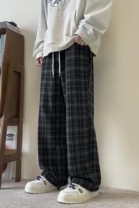 模特-复古撞色格子抽绳松紧休闲裤男 8068-P38图片