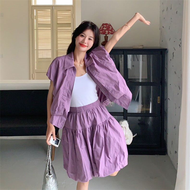 休闲工装甜酷风衬衫短裙套装两件套女夏减龄时尚洋气小个子高级感,女装套装/套裙,2D143