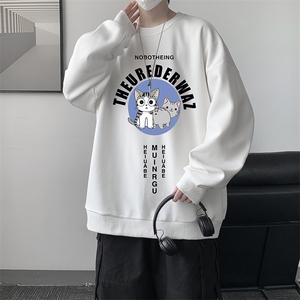 华夫格卫衣圆领卫衣男大码长袖t恤男外套HW76160-P30加绒款-P40,大t 恤搭配图片