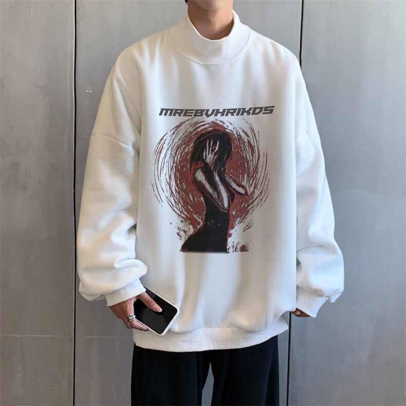 加绒加厚高领卫衣抽象印花落肩袖情侣款打底衫男XZ514-2-G82-P48,男装T恤,星座514-2(原B239)