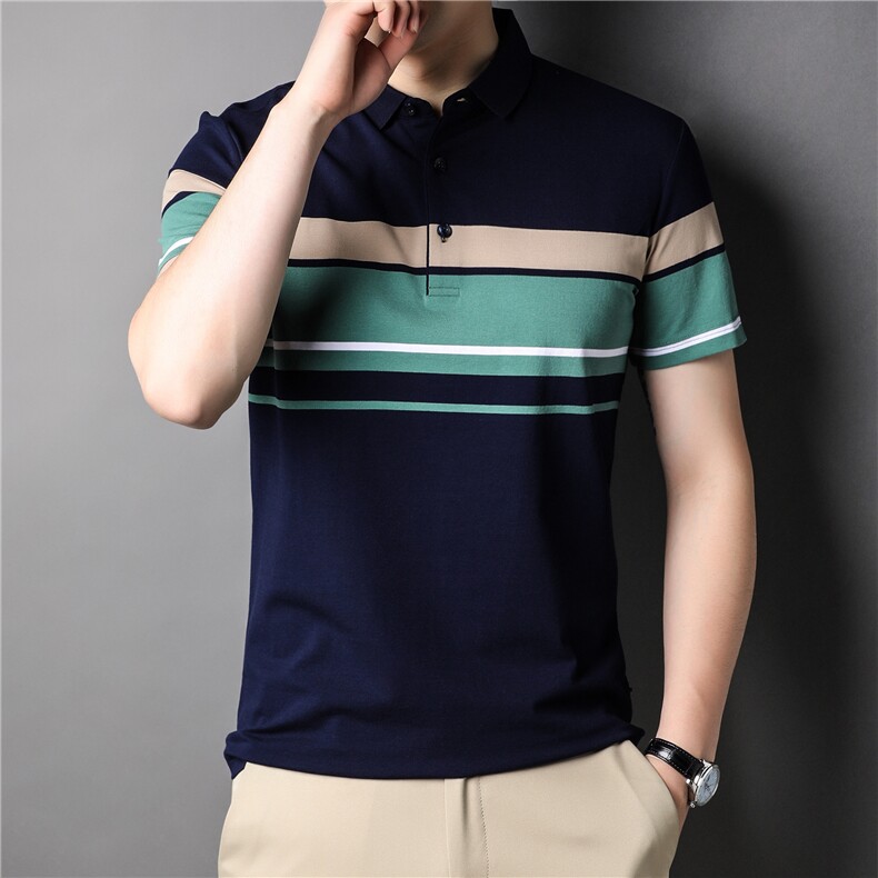 夏季新款男士翻领短袖t恤中年有领男装上衣服休闲POLO衫图片