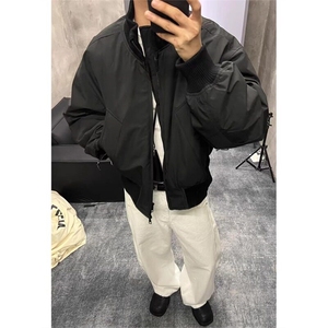 黑色飞行夹克棉服男冬季短款面包服美式cleanfit廓形立领棉衣外套,短款运动背心怎么搭配图片欣赏图片