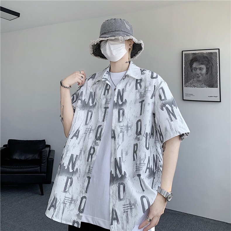 现货已到仓！夏季字母印花衬衫短袖抖音得物可送样-EX50557-特P30,男装衬衫,电商A061