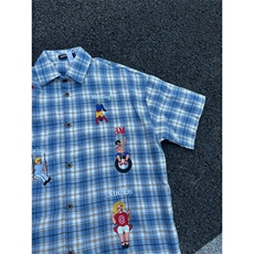 【有货】T07CC-特P40格子刺绣短袖衬衫男女款情侣外套，男装衬衫，星座1007（原301D）