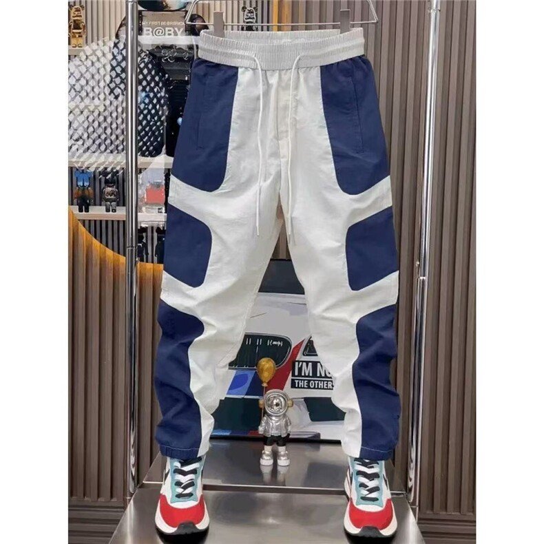 流行裤子男新款休闲裤拼色个性潮版直筒裤男宽松冲锋裤WK977P32,男装休闲裤,星座1013-5