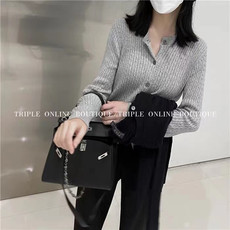 纯色Polo领针织衫女秋冬新款保暖毛衣修身显瘦长袖开衫上衣，女装针织衫/毛衣，半城羊绒