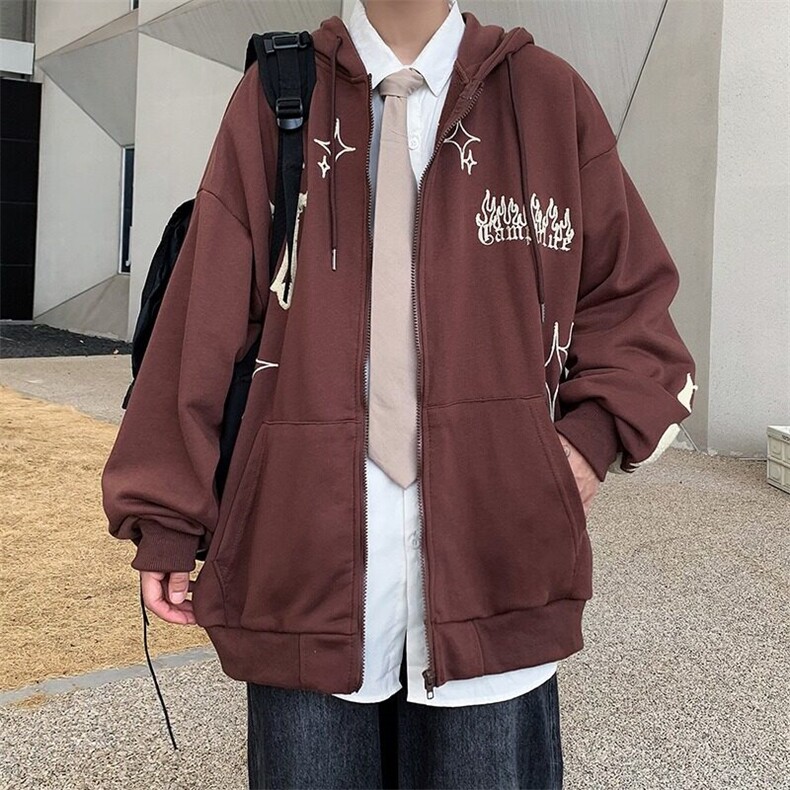 十字架连帽拉链卫衣秋冬季美式嘻哈个性刺绣外套男女情侣Y95/P32图片