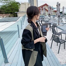 拼接方领纯色短袖极简风长袖西装韩版春秋小个子炸街气质网红时尚，女装西装，浙宝189