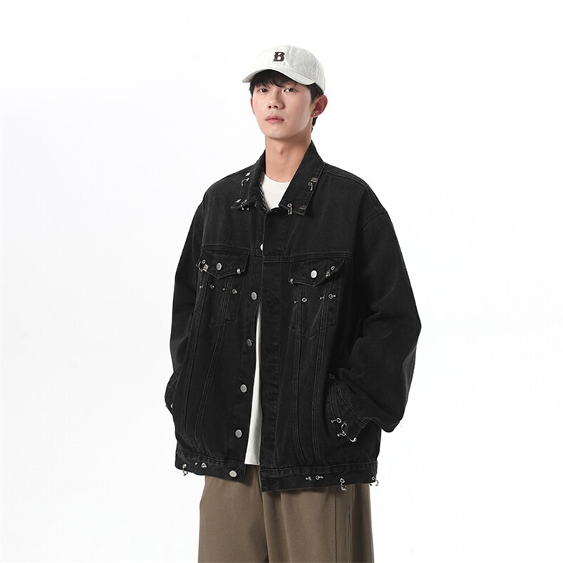 时尚巴黎风朋克铆钉穿孔休闲宽松百搭男牛仔夹克外套JK1104-P108,男装工装外套,星座1103-3