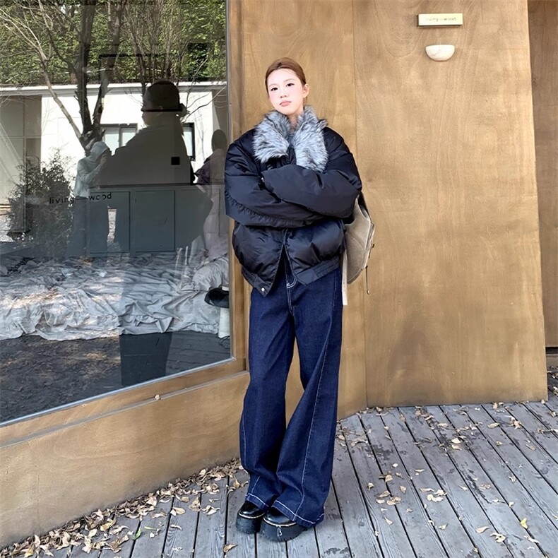 橘子树在哪儿美式复古毛领皮扣棉服女秋冬高级感宽松保暖外套上衣,男装棉衣,星座506A