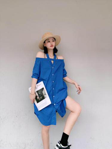 韩版漏肩连衣裙，女装连衣裙，玩美