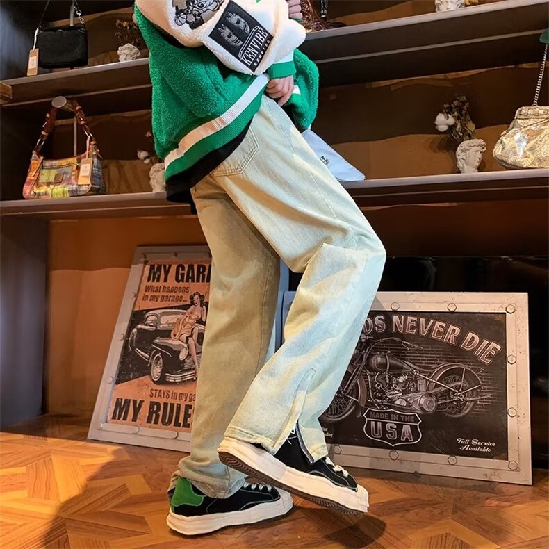 黄泥染牛仔裤男高街vibe复古做旧直筒裤秋季美式G3085P45,男装牛仔裤,星座1116-2